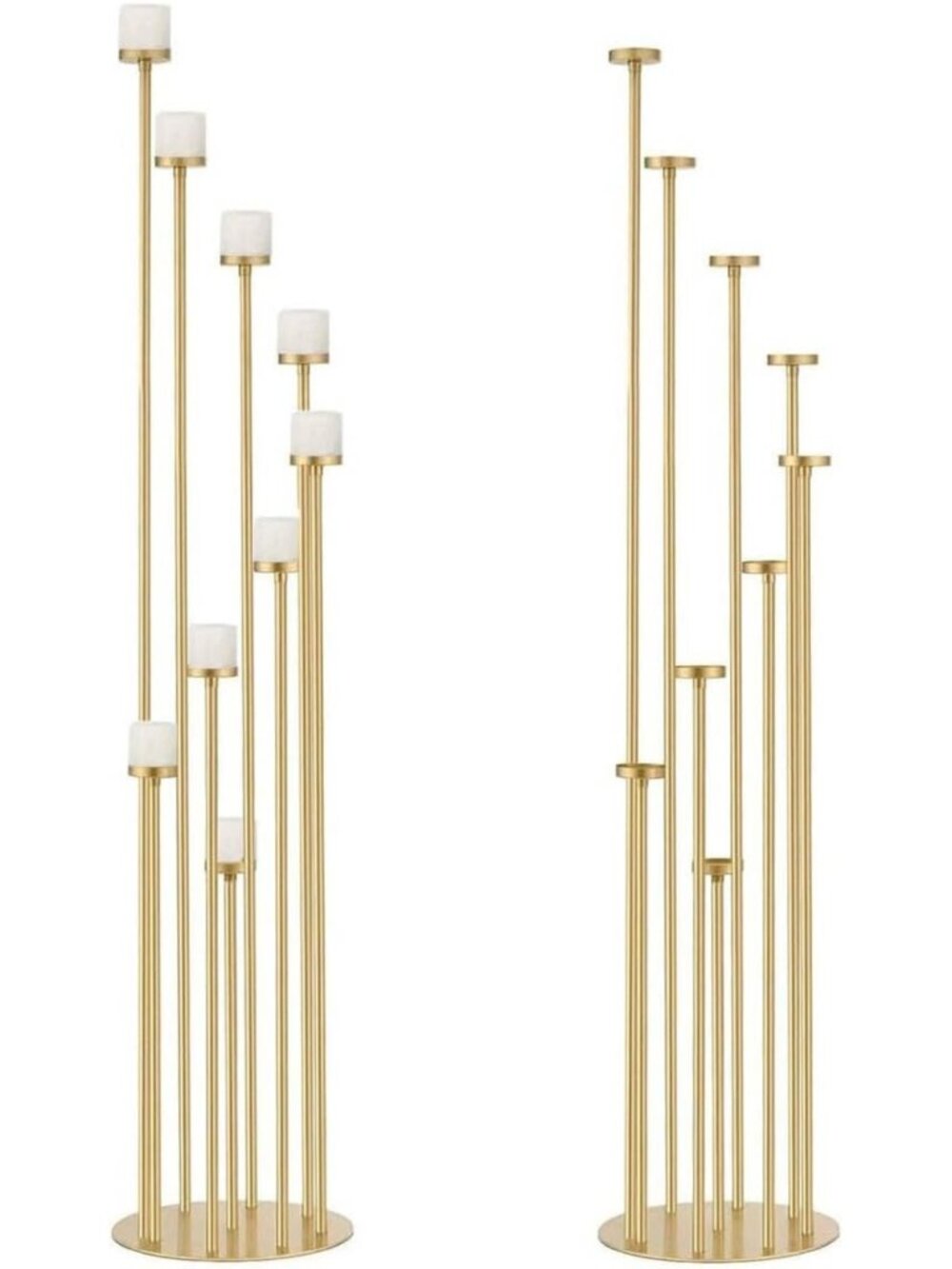 Elegant 9-Arm Gold Floor Candle Holders - 44" Tall for Pillar Candles, Set of 2